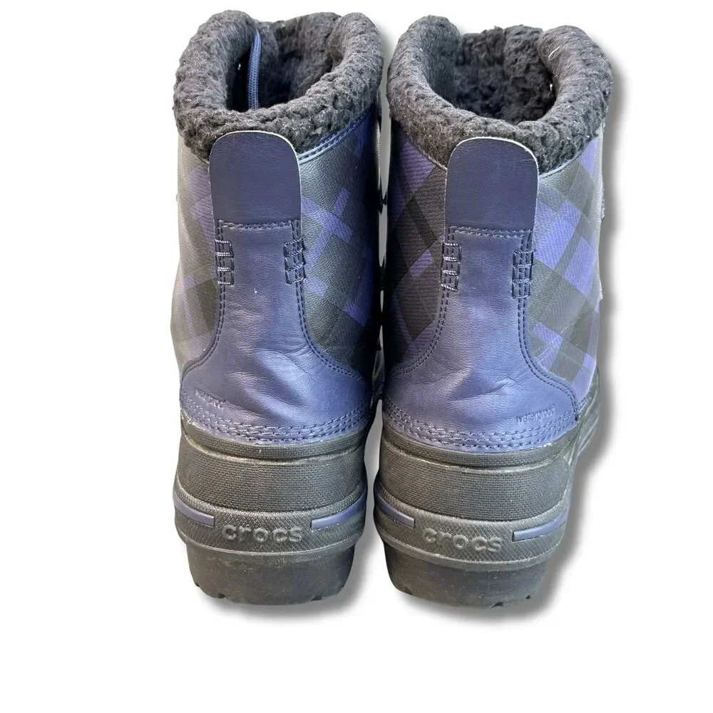 Crocs Winter Snow Boots Blue Tartan Plaid Women’s Size 7 Waterproof